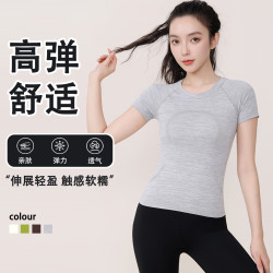 新品夏季运动短袖吸湿排汗透气速干修身瑜伽健身跑步上衣舒适显瘦