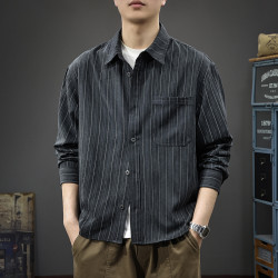 MR.MUDI/穆迪先生春季美式条纹长袖男士衬衫做旧衬衣宽松休闲外套