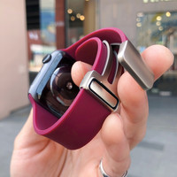 卡客风暴 苹果手表 iwatch表带 987 简约磨砂软硅胶酒红 S10磁吸扣