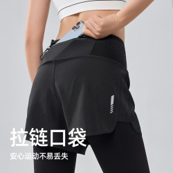DYISE全腰围口袋假两件长裤紧身高腰速干跑步裤23040