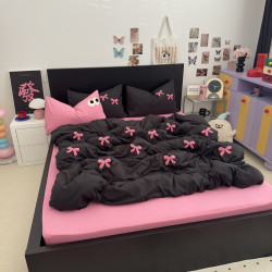 超柔软-ins蝴蝶结四件套毛巾刺绣婴儿放心睡学生宿舍三件套四季款