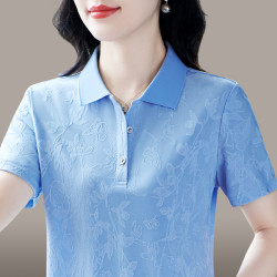 时尚品牌新款夏季桑蚕丝翻领短袖POLO衫女薄款凉感休闲百搭上衣