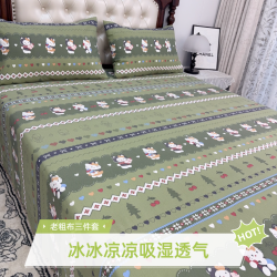 福利款细纱防滑老_粗布凉席棉帆布大床床单床盖三件套床单1 枕套2