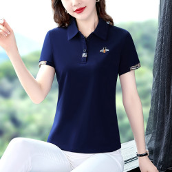 时尚品牌女装时尚加大码短袖POLO衫妈妈装翻领T恤上衣夏季薄款