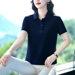 专柜正品大码女装2025夏季纯色短袖女POLO衫上衣显瘦百搭翻领T恤