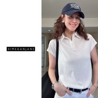 HIMEGANJANE “通勤日志”超清凉雪花棉 小正肩Polo短袖上衣T 40505