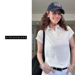 HIMEGANJANE “通勤日志”超清凉雪花棉 小正肩Polo短袖上衣T 40505