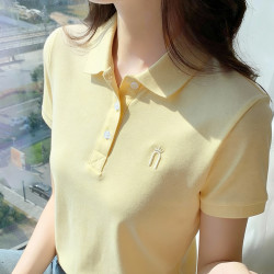 格美缇 2026夏季新款翻领polo衫女短袖t恤 带领刺绣有领休闲定制LOGO上衣