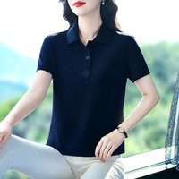 品牌夏季纯色短袖t恤女装POLO衫桑蚕丝百搭宽松休闲翻领薄款上衣