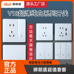 狮朗盾 shilangdun/狮朗盾V18超薄哑光钢化玻璃面板国标用电开关插座套餐