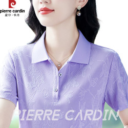 皮尔·卡丹 皮尔卡丹女冰丝翻领短袖t恤女夏季2026新款妈妈POLO衫休闲上衣女