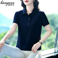 韩雨柔 品牌正夏季纯色短袖t恤女POLO衫夏装上衣显瘦百搭翻领宽松薄款