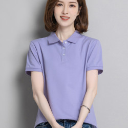 薄款夏季纯棉短袖t恤T恤女新款显瘦半袖polo衫大码女款工作服上衣