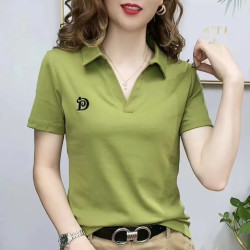 夏季新款短袖POLO衫女上衣洋气翻领T恤女款打底刺绣显瘦遮肚小衫