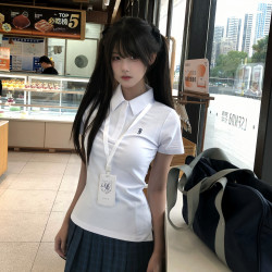 一坨羊/原创星迹中POLO衫jk制服日系校供学生收腰短袖t恤上衣女夏