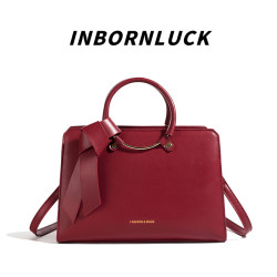INBORNLUCK红色新娘包轻奢气质手提包新款百搭大容量婚包斜挎包