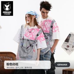 GENANX 夏季短袖上衣太空棉假两件T恤