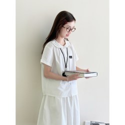 艾上朵 女大童套装青少年2026春装款短袖衬衫简约半身裙
