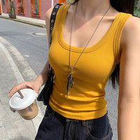 移动端：龙妹黄色工字带胸垫吊带背心女内搭外穿夏季新款遮副乳无袖小上衣