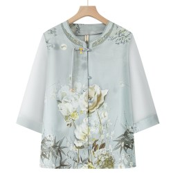 新中式奶奶夏季衣服新款老年人女装夏装气质妈妈国风上衣老人衬衫