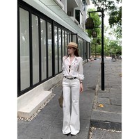 移动端：李李家 老钱白牛低腰微喇裤女白色夏季新款长腿翘楚拖地牛仔裤