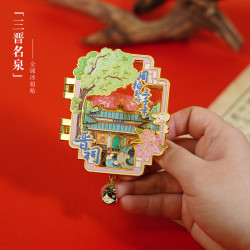 赋闲 山西冰箱贴热门旅游景区文创纪念品云冈石窟金属冰箱贴现货批发 晋祠翻盖流沙款(礼盒装)