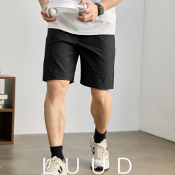 LUUD 男夏速干斜切短裤健身训练抽绳松紧腰五分裤户外透气沙滩裤