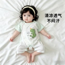 婴儿连体衣夏季薄款莫代尔开档男女宝宝幼儿短袖开裆睡衣夏天衣服
