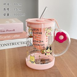 木土日青 高硼硅玻璃茶水分离吸管杯 1000ml 粉色透明