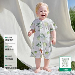 欧孕 [果冻凉]婴儿连体衣夏季短袖薄款开裆宝宝纯棉透气哈衣爬爬服