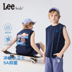 Lee 儿童5A抑菌无袖T恤背心男女童夏季运动打底上衣藏青150