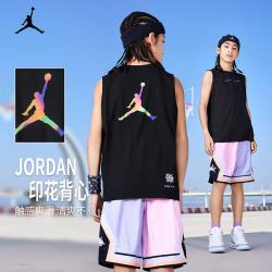 Jordan 耐克AJ童装儿童背心夏季男童篮球服透气圆领球衣无袖上衣 正黑色