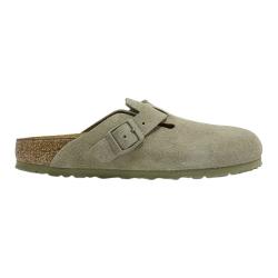 BIRKENSTOCK 1025844 牛皮绒面革 Boston包头拖鞋 卡其绿窄版35