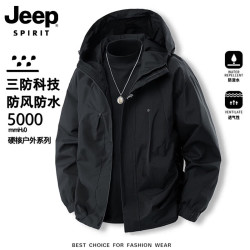 JEEP SPIRIT 吉普冲锋衣外套男款春秋季户外防风防水登山青少年情侣工装夹克 黑色