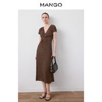 MANGO 女装新款时尚辣妹褶皱小碎花印花度假连衣裙 棕色-短袖