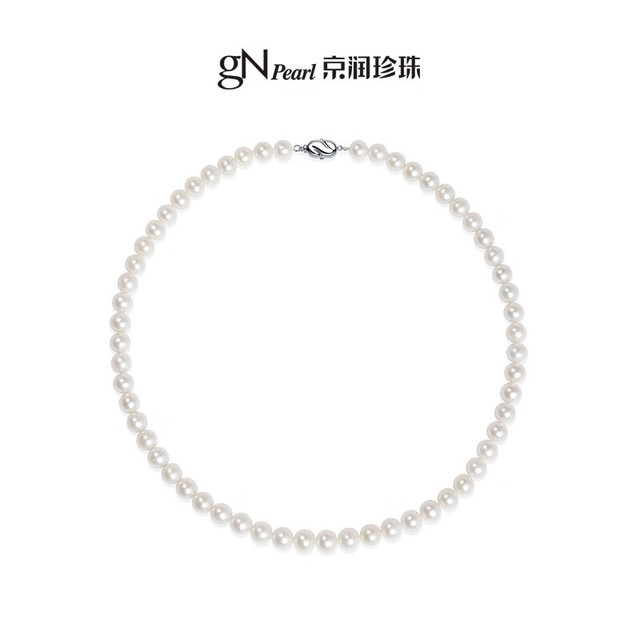 京润珍珠 韶真925银淡水珍珠项链 圆形强光 5-6mm 45cm