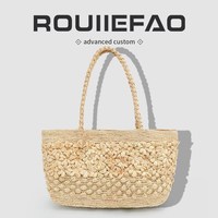 移动端：ROUIIEFAO 法式度假手工钩花拉菲草编包包女大容量海边沙滩单肩包手提托特包