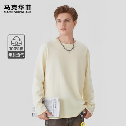 马克华菲 26春秋新款100%棉纯棉圆领长袖T恤