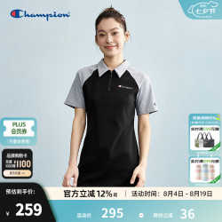 Champion 冠军插肩袖Polo领连衣裙新款休闲短裙撞色修身潮 黑色