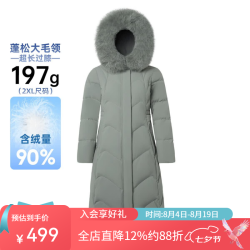 千仞岗 女士长款连帽狐狸毛领羽绒服 镇静绿 XS