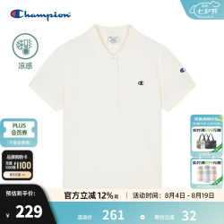 Champion 短袖POLO衫女新款纯色简约老钱风翻领T恤 米白色