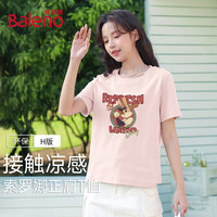 班尼路 棉质合身正肩短袖T恤女 浅粉#棒球兔子 M