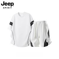 JEEP SPIRIT 2026夏季美式拼接运动套装冰丝透气休闲两件套