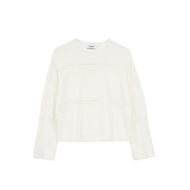 VERO MODA 女新款微透露肤罗纹袖口简约宽松针织衫 蜜乳白