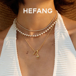 HEFANG 何方珠宝 卷卷叉子三层链项链 金色 七夕礼物