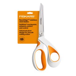 FISKARS RazorEdge 织物剪刀,重型织物剪刀,超锋利不锈钢刀片和 SoftGrip 人体工程学手柄,8 英寸(约 20.3 厘米),白色/橙色