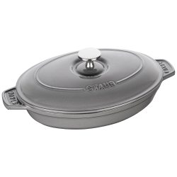 Staub 珐宝 椭圆砂锅(23 x 17cm，1L 内有哑光黑色搪瓷)，石墨灰