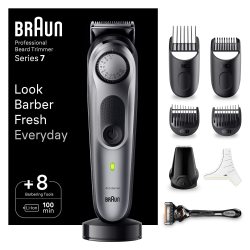 BRAUN 博朗 系列 7 胡须修剪器 男士修剪器 理发器 专业理发器 40 种设置 充电站 旅行箱 胡须模板 100 分钟无线运行时间 防水 BT7420