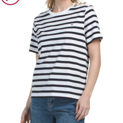 TOMMY HILFIGER 金色纽扣条纹T恤 XS