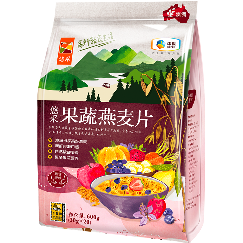悠采 中粮果蔬燕麦片 高纤全谷物 600g(30g*20袋)
